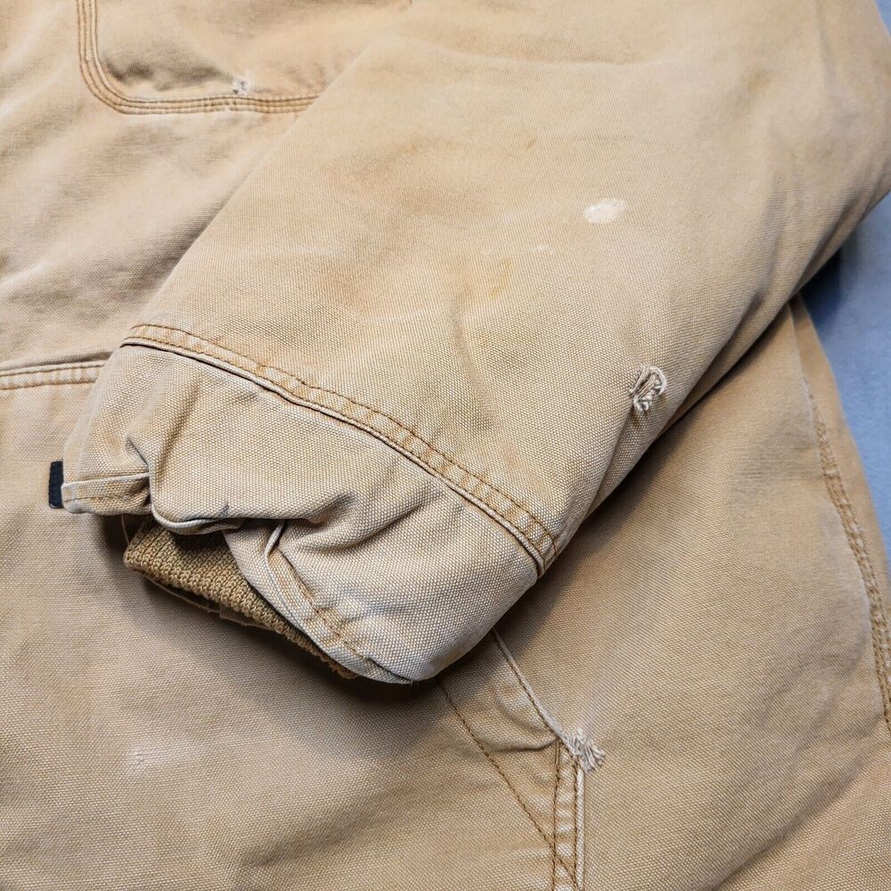 Dickies Jacket Mens 2XL Sherpa Lined Hooded Duck Brown Canvas Full Zip Thrashed - Picture 5 of 10